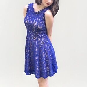 City Studio Juniors Blue Dress Size 1 Small Lace Overlay Lined